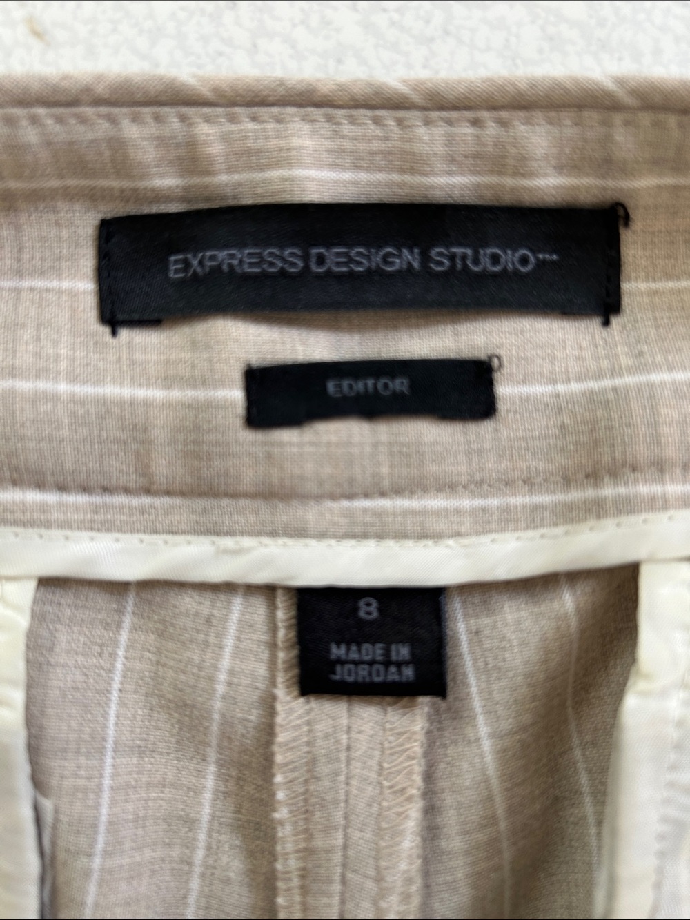 Express Beige Pinstripe Trousers - Picture 2 of 5